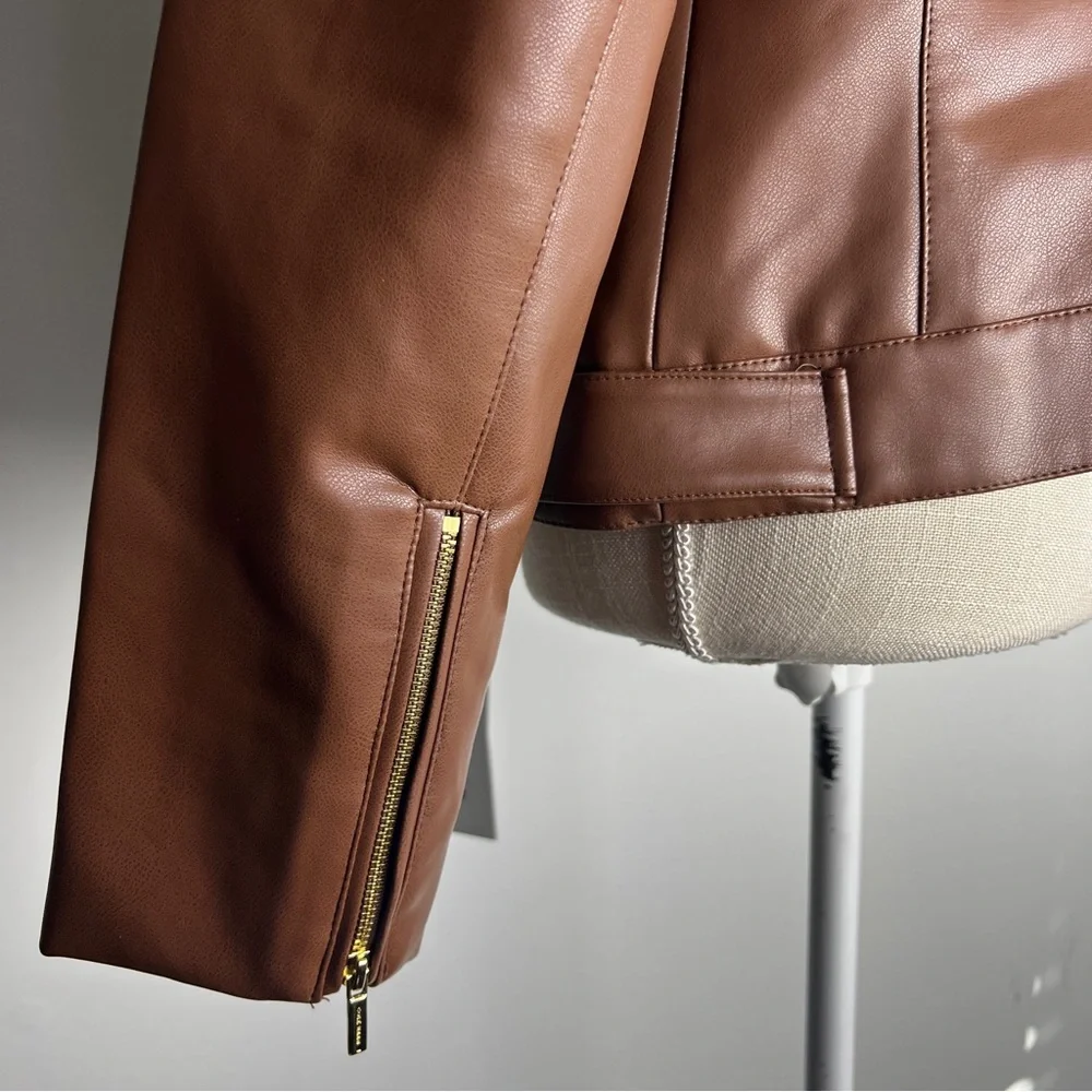 NWT Cole Haan Signature Fitted Racer Moto Jacket, Large, Hazel - Picture 4 of 16
